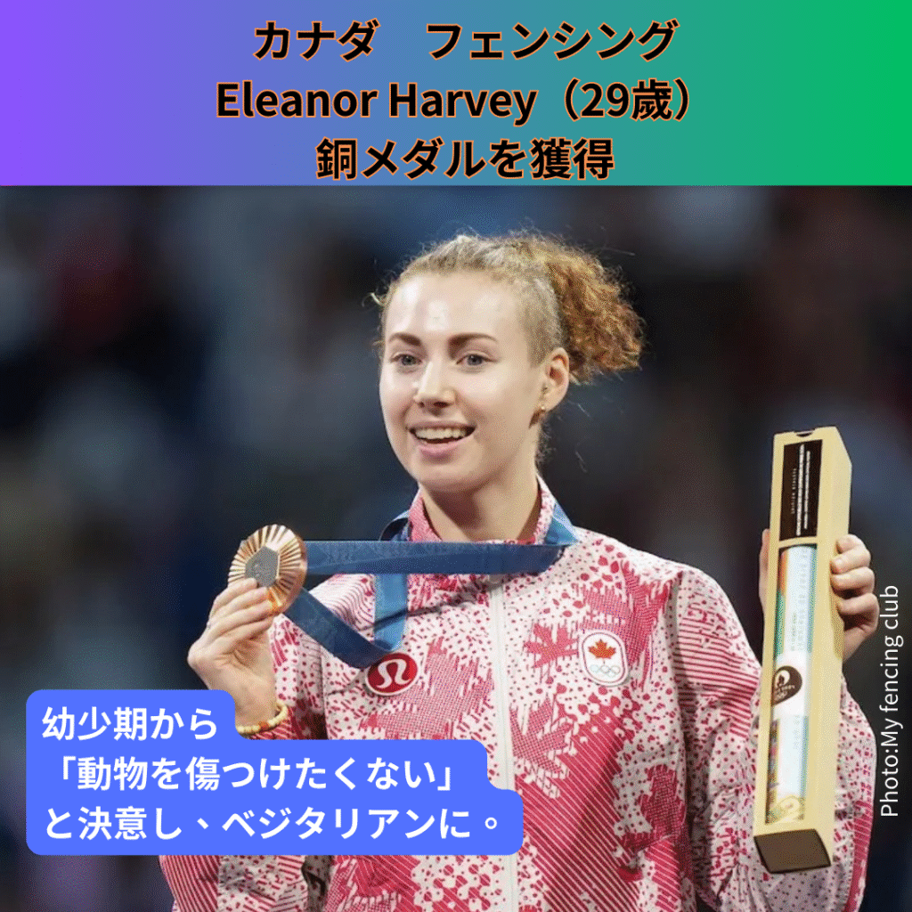 ヴィーガンアスリートEleanor Harvey ヴィーガンアスリートEleanor Harveyは幼い頃に豚を運ぶトラックを見て、「この子たちを食べるなんて無理!」って決意。そこから肉をやめ、初のオリンピック銅メダルをゲット。