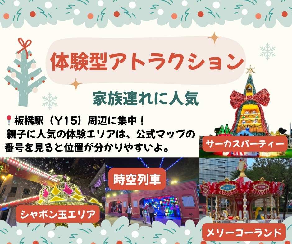 台北クリスマスランドの体験型アトラクションが豊富で家族連れに人気